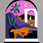 A painting of a cat and a plant
