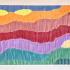 Colorful abstract artwork with wavy horizontal stripes in various hues.