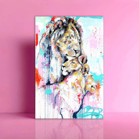A painting of a horse on a pink background