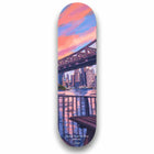 Felons australia keepsake fakeboard skateboard deck with vibrant sydney harbour bridge illustration at sunset