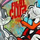 A painting of two cartoon characters