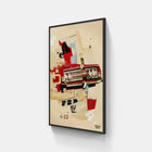 A framed print of a red car with a white background