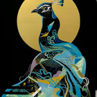 A painting of a bird on a black background