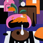 A painting of a cat sleeping on a couch