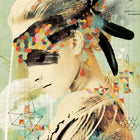 A woman with a bird on her head