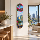 A vibrant kangaroo point cliffs australia keepsake fakeboard with a scenic cityscape and pink flowering branches mounted as wall decor