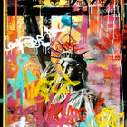 A painting with lots of different colors and textures