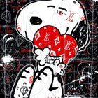 A painting of a person holding a red balloon
