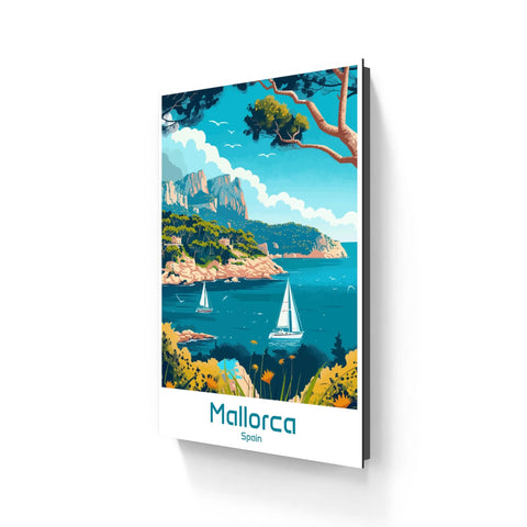 Framed Mallorca travel poster.
