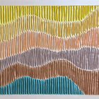 Abstract artwork featuring wavy horizontal bands of different colors with a textured, corrugated appearance.