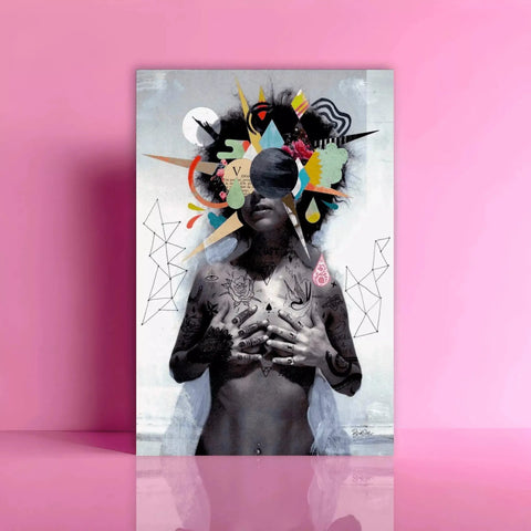 A painting of a woman with a flower on her head