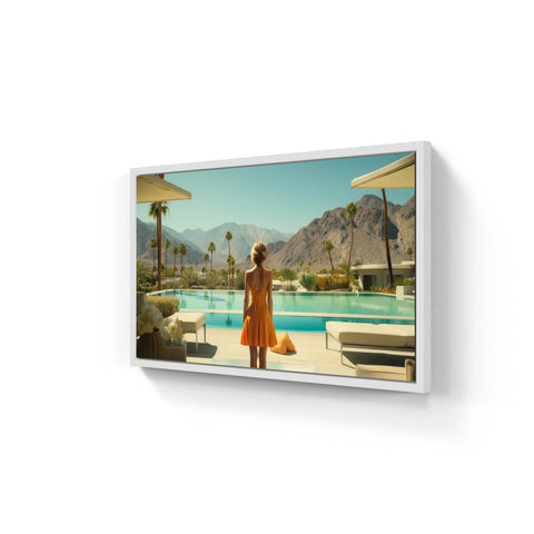 Framed poolside scene.