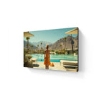 Framed poolside scene.