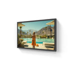 Framed poolside artwork.