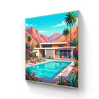 The palm springs club vibrant mid-century modern aluminium wall art with bold colors and palm trees for poolside decor