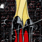A painting of a woman’s legs and shoes