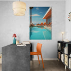 Modern poolside artwork.