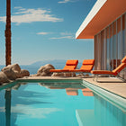 Luxurious poolside lounge setting.