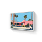 Framed pink mid-century modern house.