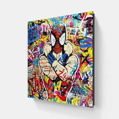 A large canvas with graffiti art on it