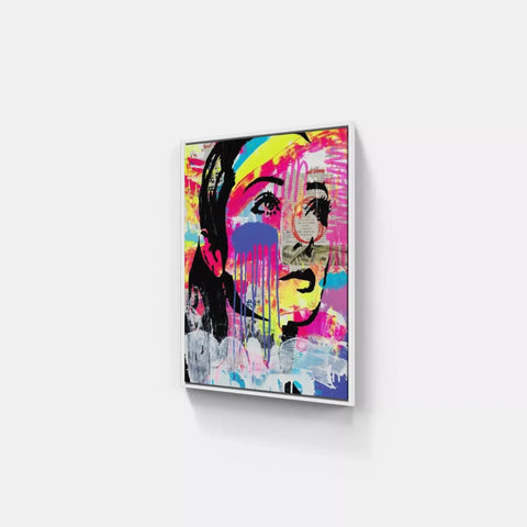 A painting on a wall with a woman’s face