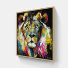 A painting of a lion on a wall