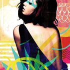 A limited edition aluminium spring memory product featuring a stylized pop art portrait of a woman with dark hair