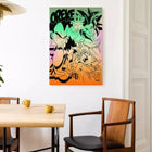 A painting on the wall above a table