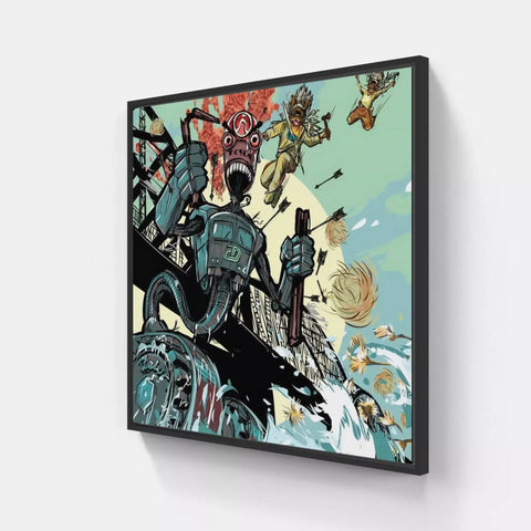 A framed print of a star wars character
