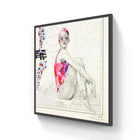 Valentino 2027 limited edition art print featuring a stylized swimmer in vibrant pink and purple swimsuit against a nautical chart background.