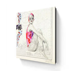 Valentino branded square canvas art featuring a stylized swimmer in a vibrant pink and purple swimsuit against a nautical chart background.