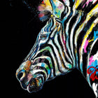 A painting of a zebra with colorful paint