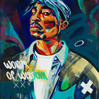 Limited edition aluminium artwork featuring a vibrant pop-art portrait of Tupac Shakur with a blue bandana