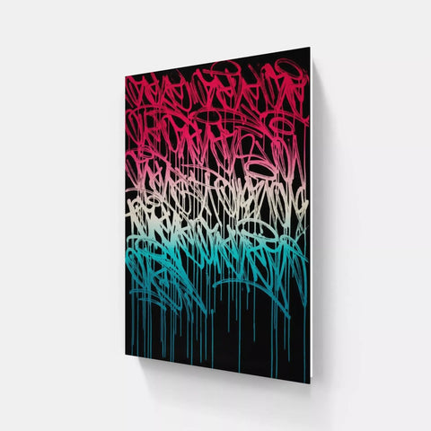 A colorful graffiti wall art piece on a white wall