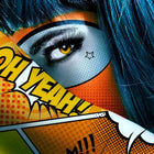 Oh Yeah limited edition aluminium featuring a stylized comic book eye with golden iris on vibrant orange blue background